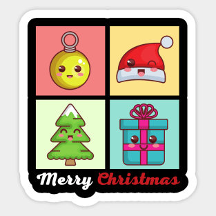 Merry Christmas Santa Hat Ball Tree Gift Xmas Holiday Sticker